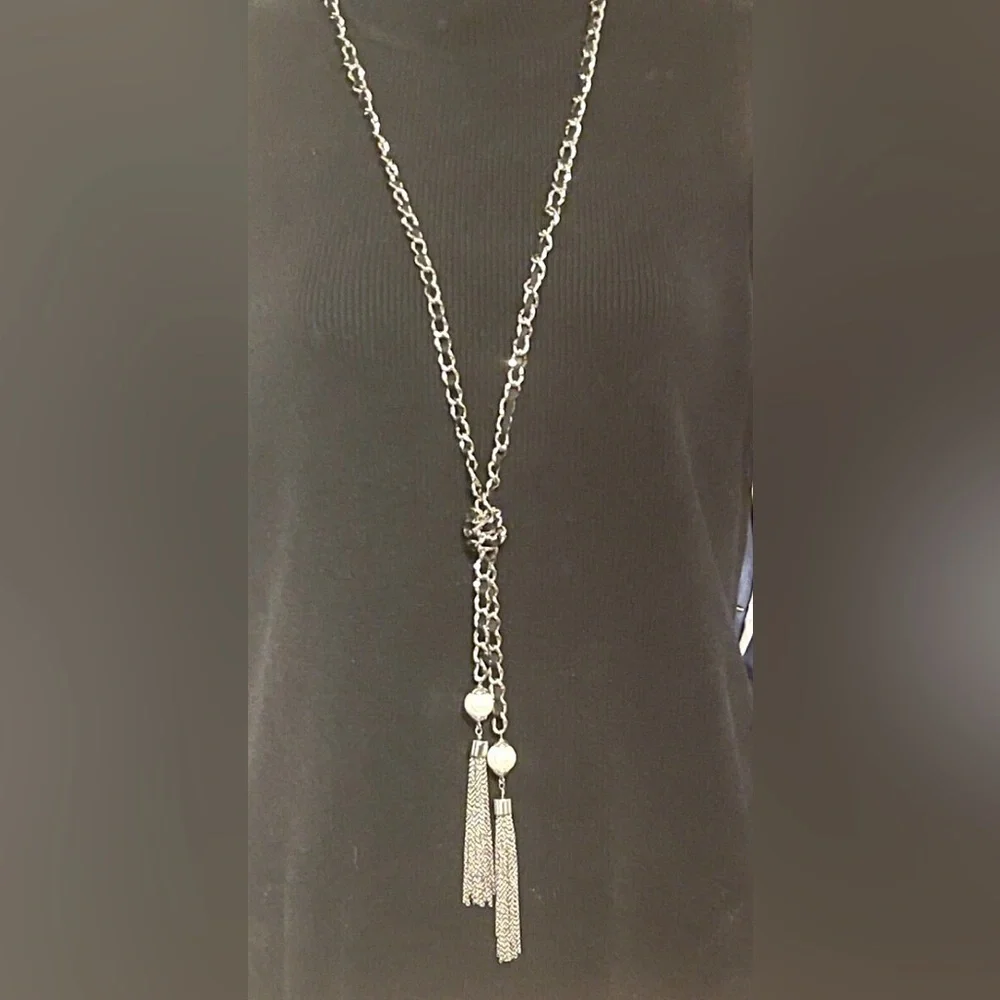 WHITE HOUSE BLACK MARKET Chain Ribbon Tassle Necklace | EUC | MSRP $149
